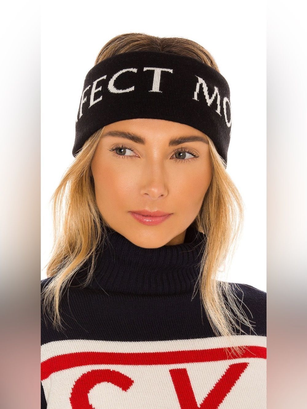 Perfect Moment Logo Head Band Ski Hat NWT Black White Merino Wool